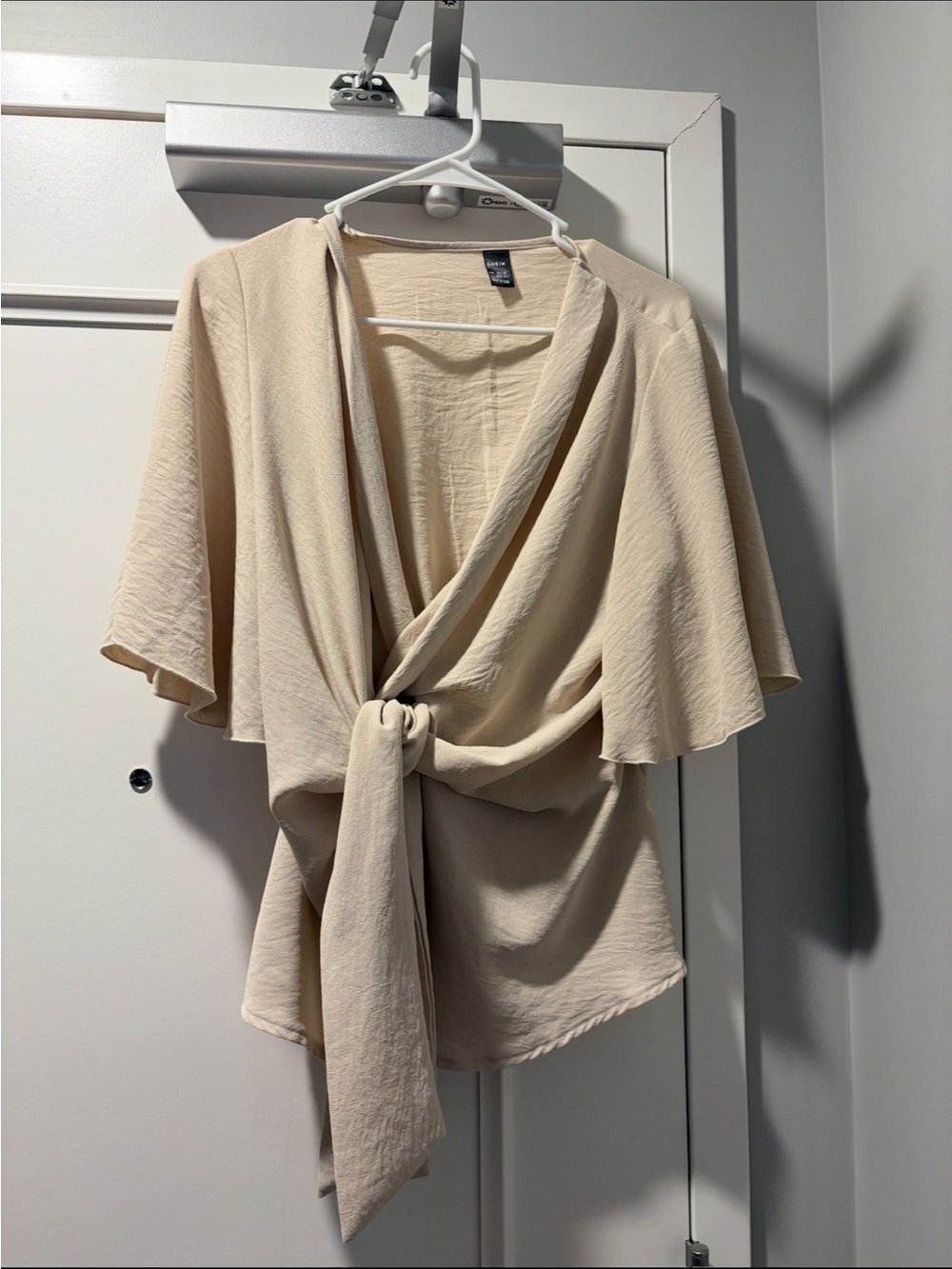 SHEIN Cream Tie-Front V-Neck Sweater Top
